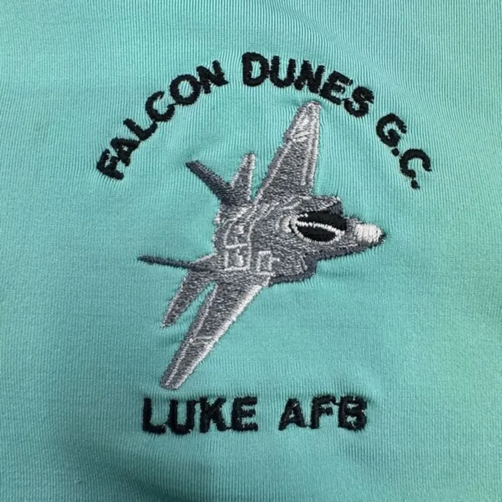 Footjoy FJ Polo Mens Large Falcon Dunes Golf Club Arizona Military Jet Teal Blue - Picture 8 of 8